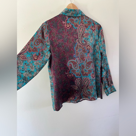 Soft Surroundings Lilit Silk Paisley Pattern Button Up Shirt Size XS Petite - Picture 7 of 10